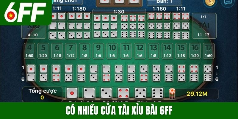Có nhiều cửa Tài xỉu bài 6FF