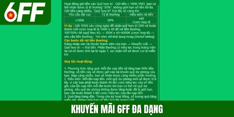 Khuyến mãi 6FF đa dạng