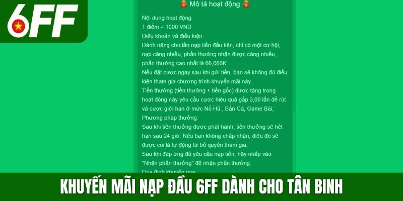 Khuyến mãi nạp đầu 6FF dành cho tân binh