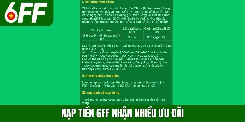 Nạp tiền 6FF nhận nhiều ưu đãi