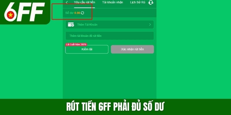 Rút tiền 6FF phải đủ số dư