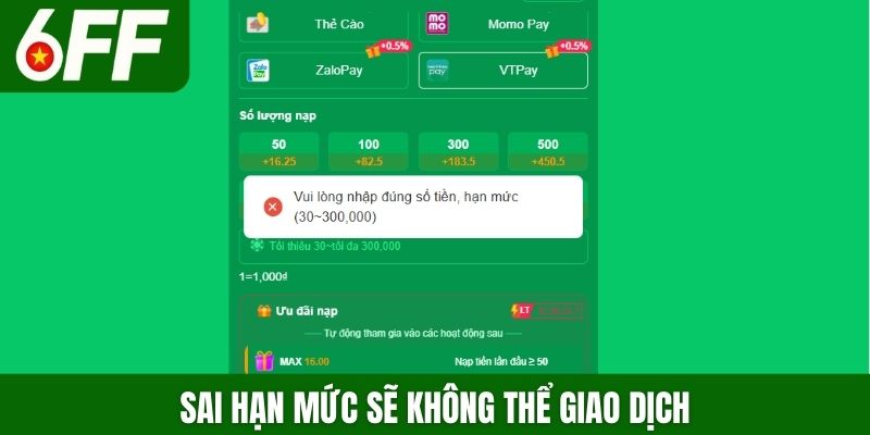 Sai hạn mức sẽ không thể giao dịch